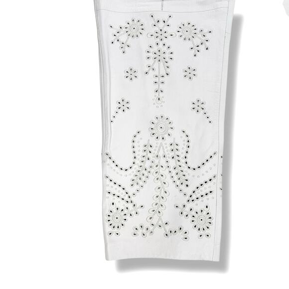 Ralph Lauren Floral Eyelet Embroidered Lamb Leather Ankle Pants Womens Sz 16 - Picture 5 of 12